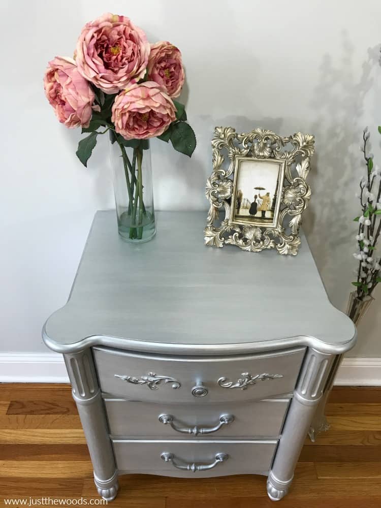 silver metallic paint, metallic silver paint, painted furniture, metallic painted furniture