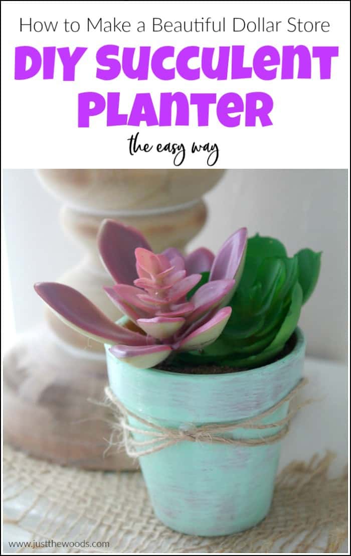 Make a beautiful DIY succulent planter the easy way. This Dollar Store craft will show you how to make DIY succulent planters with faux succulents. #diysucculentplanter #succulentplanterideas #dollarstorecraft #dollarstoreprojects #fauxsucculents #diysucculents