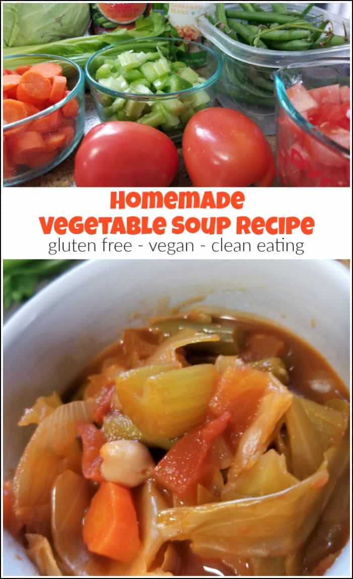 Homemade vegetable soup with cabbage. You will love this healthy vegetable soup recipe. It is gluten free, vegan and a clean eating soup recipe too. #homemadevegetablesoup #easyvegetablesoup #healthyvegetablesoup #vegetablesouprecipes | tomato and vegetable soup | vegetable soup with cabbage | 