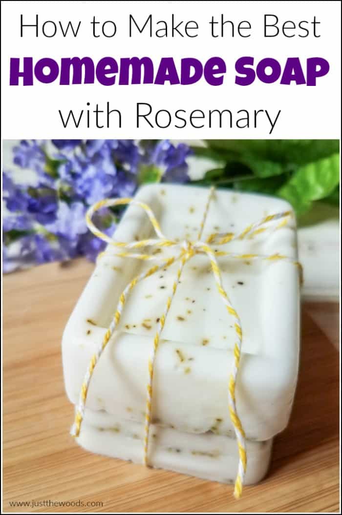 Homemade soap is fun and easy. Soap making isn't complicated since you can easily make your own soap without lye. Homemade bar soap makes great gifts too. Make your own DIY soap with rosemary. #howtomakesoap #makeyourownsoap #soapmaking #howtomakesoapwithoutlye | how to make soap without lye | make soap at home | make natural soap 