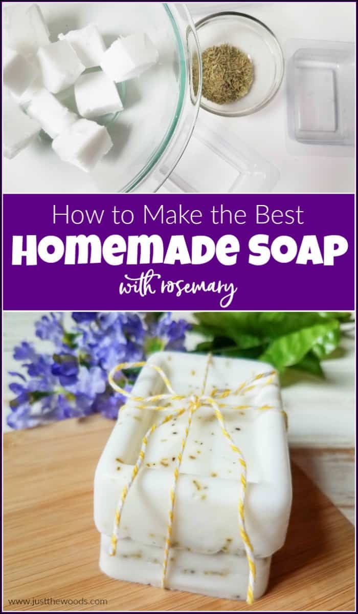 Homemade soap is fun and easy. Soap making isn't complicated since you can easily make your own soap without lye. Homemade bar soap makes great gifts too. Make your own DIY soap with rosemary. #howtomakesoap #makeyourownsoap #soapmaking #howtomakesoapwithoutlye | how to make soap without lye | make soap at home | make natural soap 