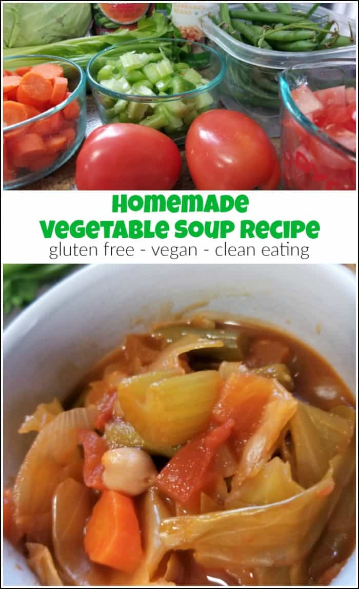 Homemade vegetable soup with cabbage. You will love this healthy vegetable soup recipe. It is gluten free, vegan and a clean eating soup recipe too. #homemadevegetablesoup #easyvegetablesoup #healthyvegetablesoup #vegetablesouprecipes | tomato and vegetable soup | vegetable soup with cabbage | 