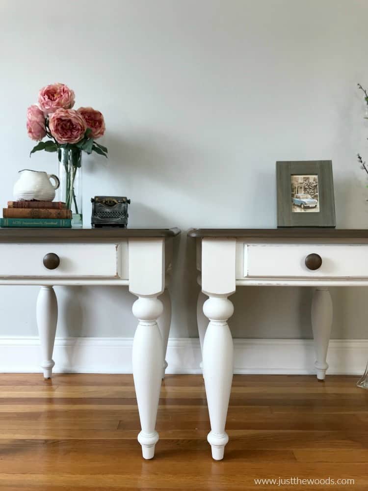 brown stain on painted tables, white painted tables with brown stain top