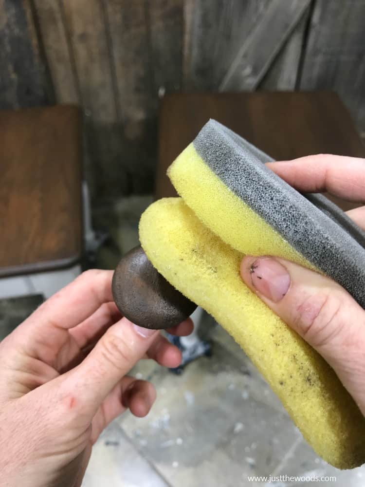 seal stained wood knobs, yellow sponge