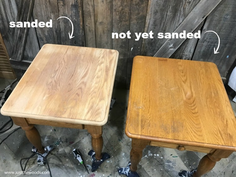 how to sand wood furniture for stain, how to prep wood for stain, sanding wood tables, refinishing funriture