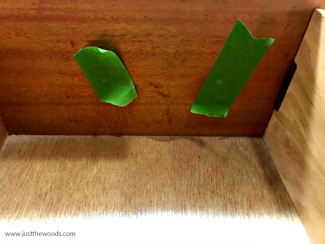 cover holes on furniture, hardware holes, green painters tape