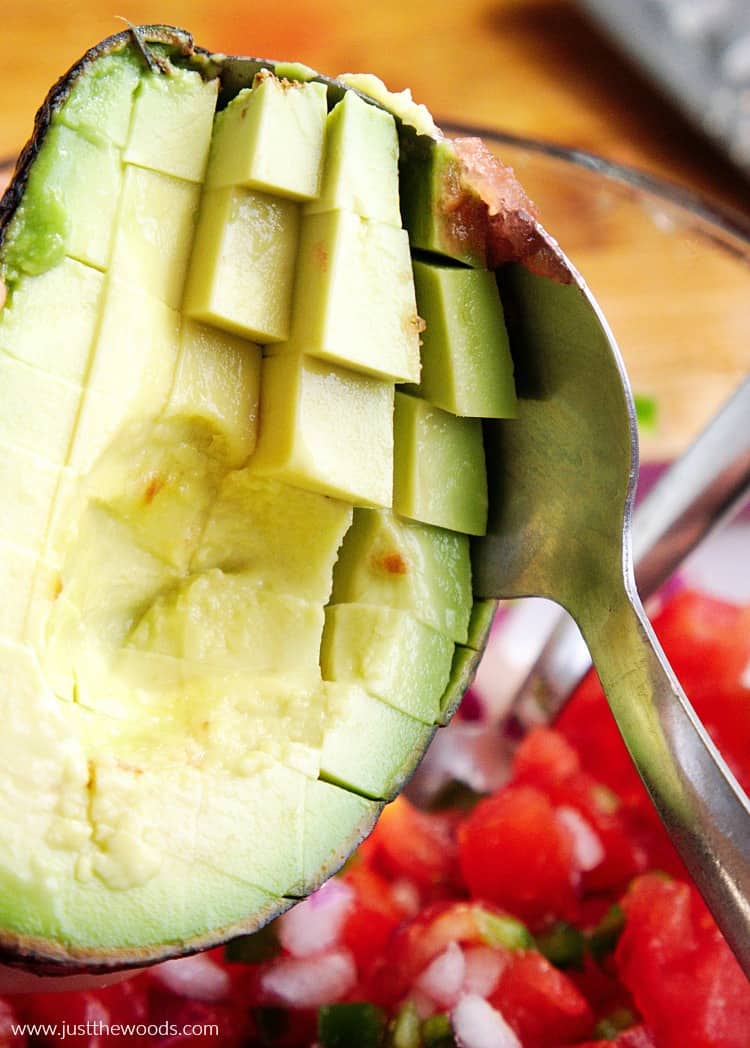 sliced avocado, cut avocado and remove with spoon