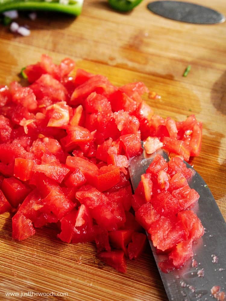 chopped red tomato, tomato in guacamole recipe