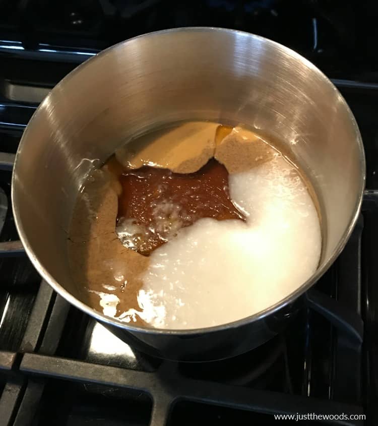 saucepan over stove to melt wet ingredients