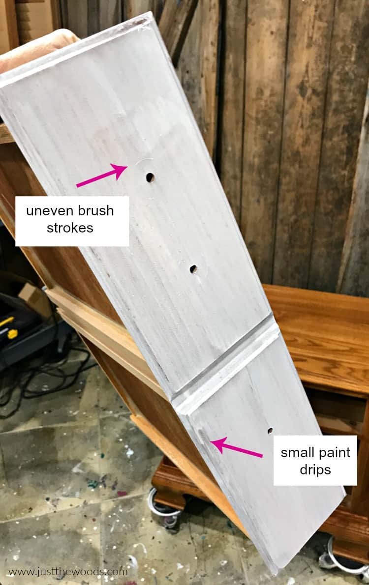 wet white paint on drawer, applying whitewash paint to furniture