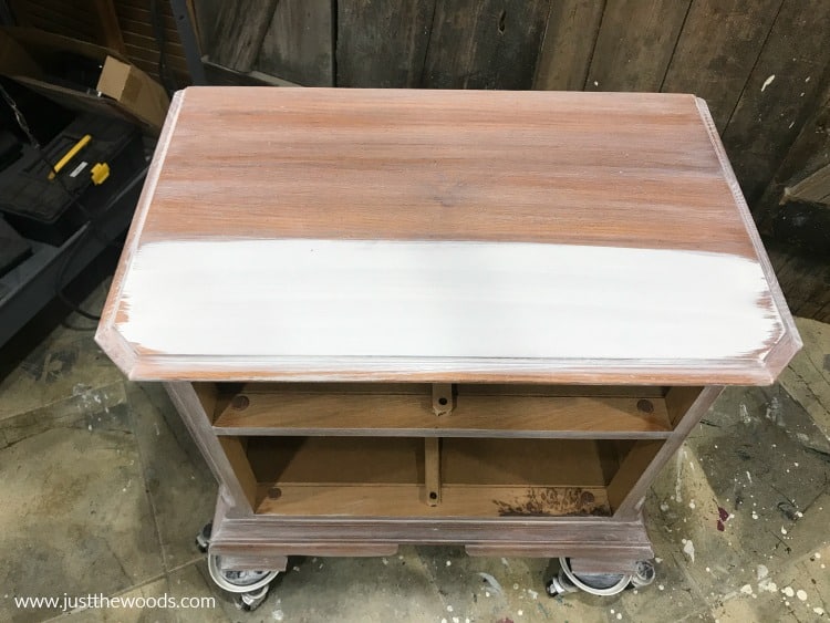 white paint over stain, whitewash paint, whitewash wood, second coat