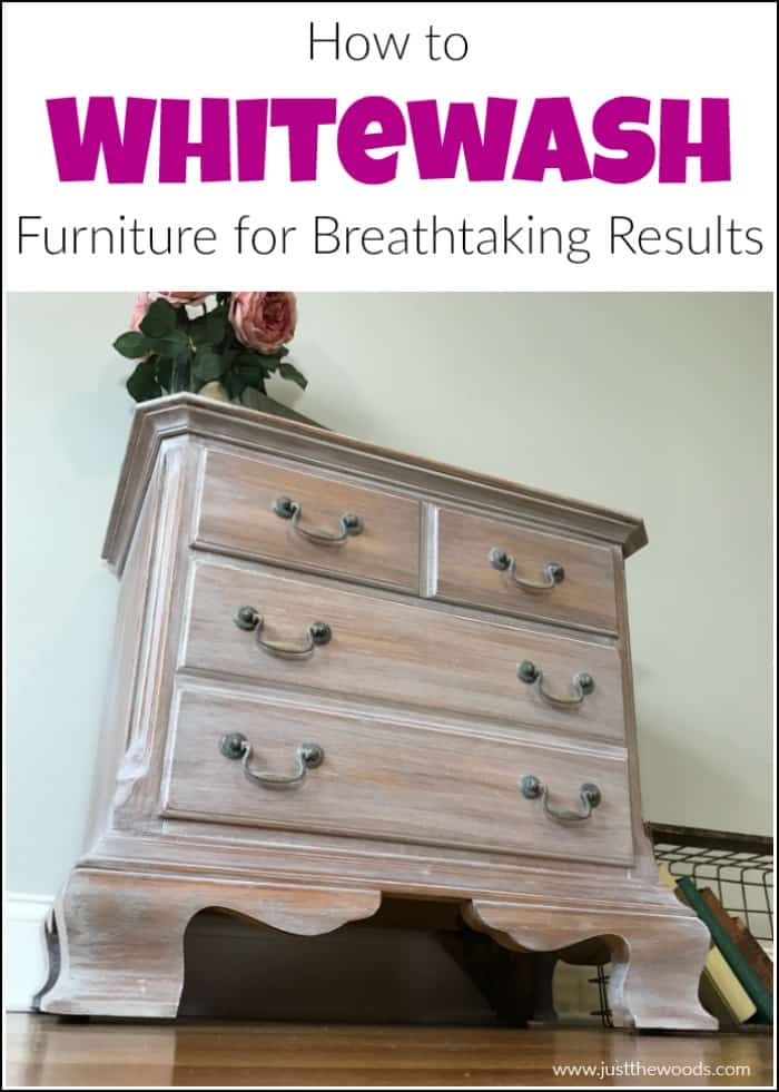 See how to whitewash wood furniture for a gorgeous weathered wood finish. Create the appearance of white wood stain with whitewash paint. #whitewashwood #whitewashfurniture #whitewashpaint #weatheredwood #howtoweatherwood #howtowhitewash