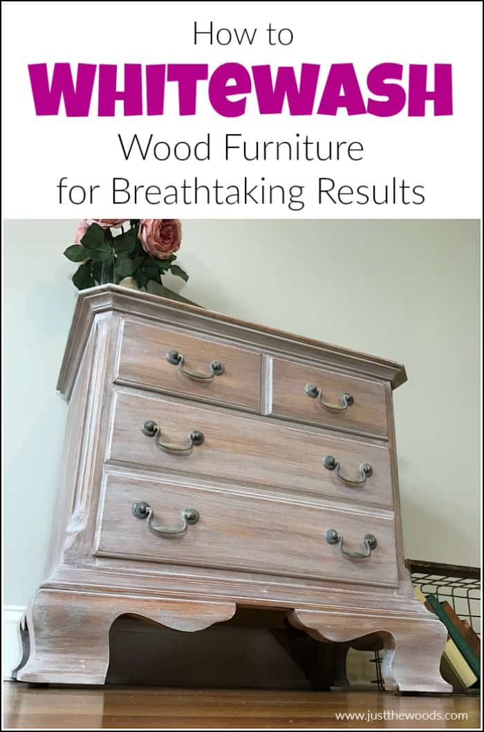 See how to whitewash wood furniture for a gorgeous weathered wood finish. Create the appearance of white wood stain with whitewash paint. #whitewashwood #whitewashfurniture #whitewashpaint #weatheredwood #howtoweatherwood #howtowhitewash