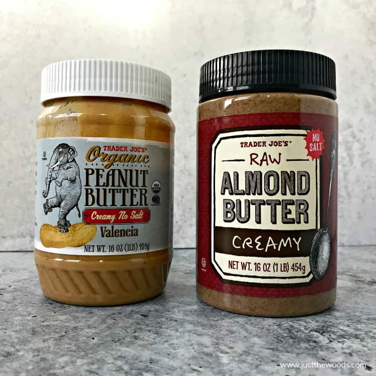 trader joes natural peanut butter, raw almond butter, protein powder peanut butter balls