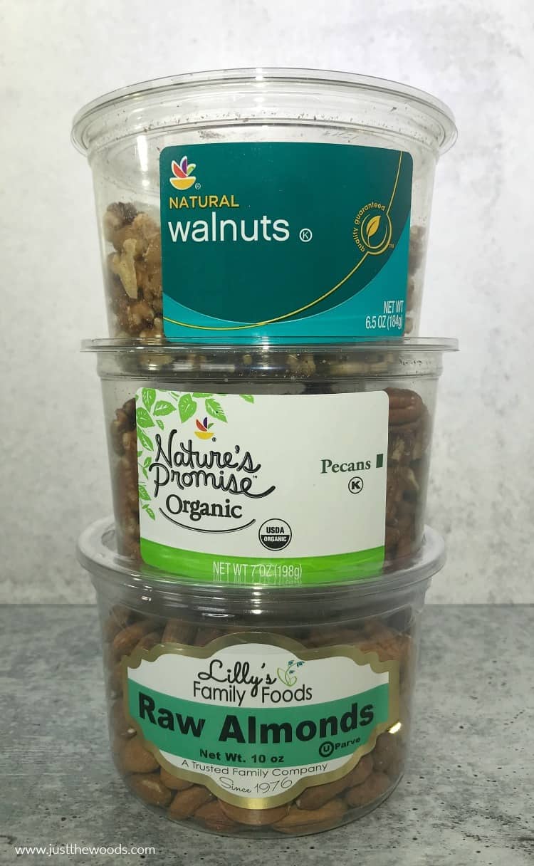 raw nuts, walnuts, pecans, almonds