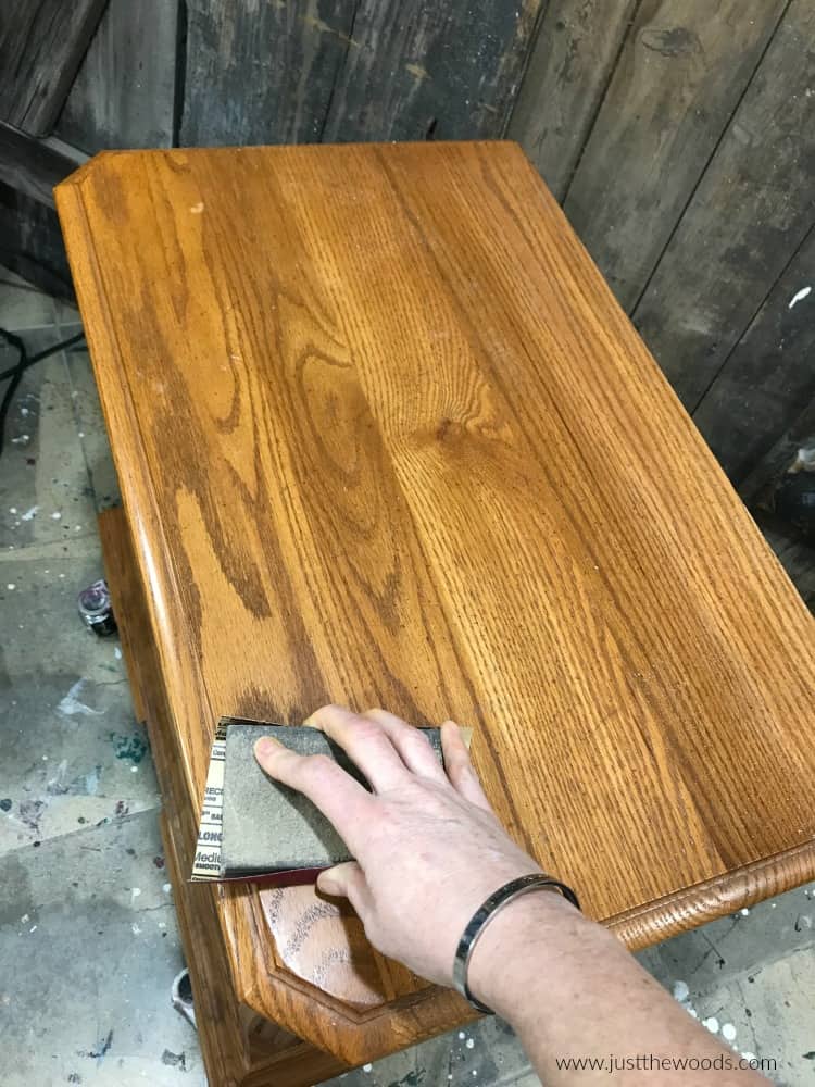 sanding the top of wood nightstand dresser, sand wood furniture with the grain