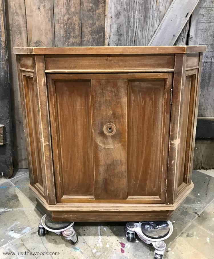 sanded wood cabinet before paint