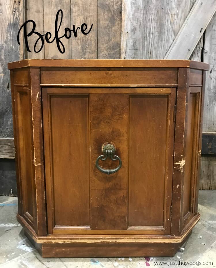 brown wooden cabinet, vintage cabinet before paint, 