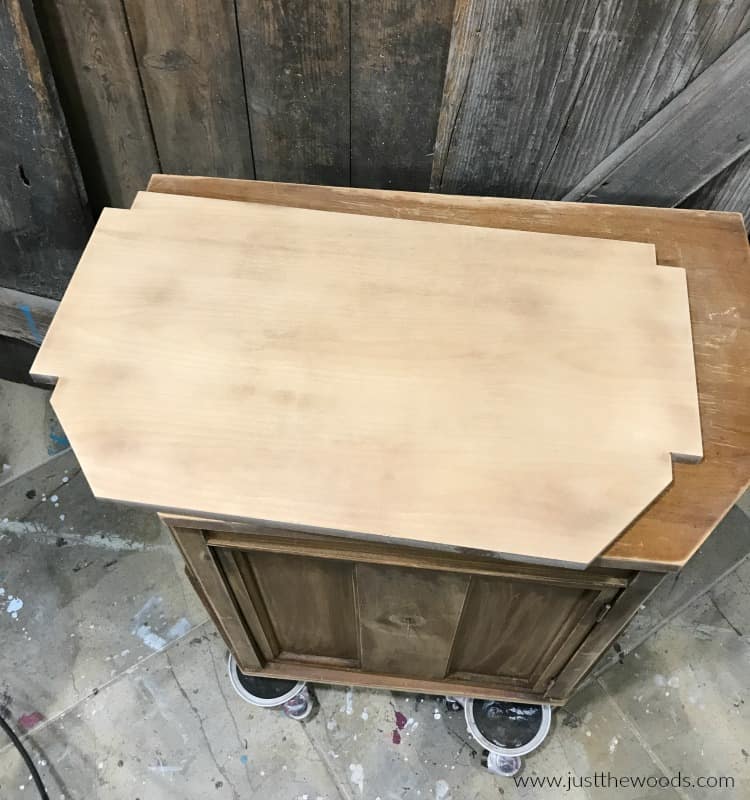 sanded wood shelf to bare wood