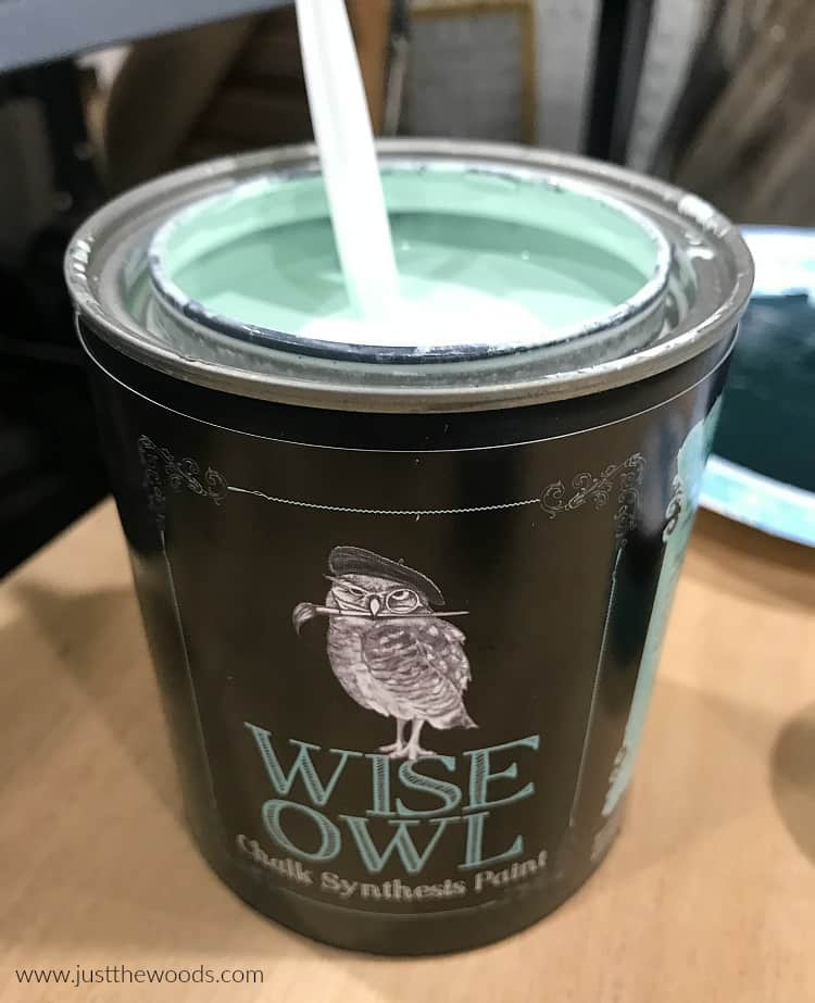 light green chalk paint in can, wise owl paint, islandic mist paint