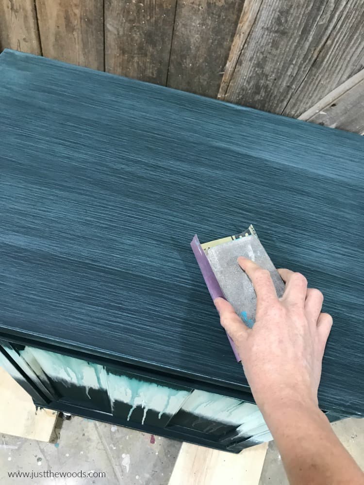 sanding the top of painted furniture, sand green chalk painted furniture