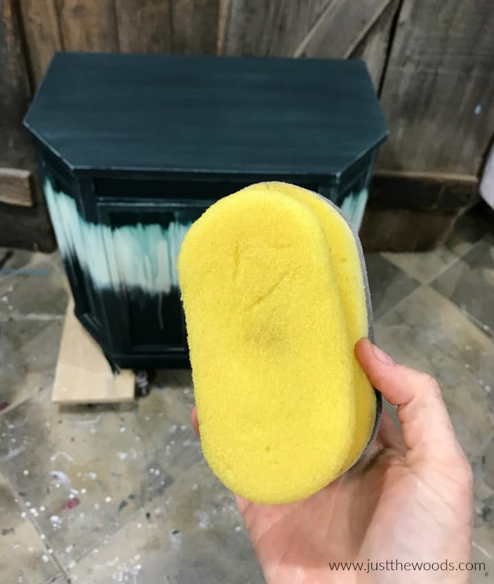 yellow sponge to apply sealer to painted furniture