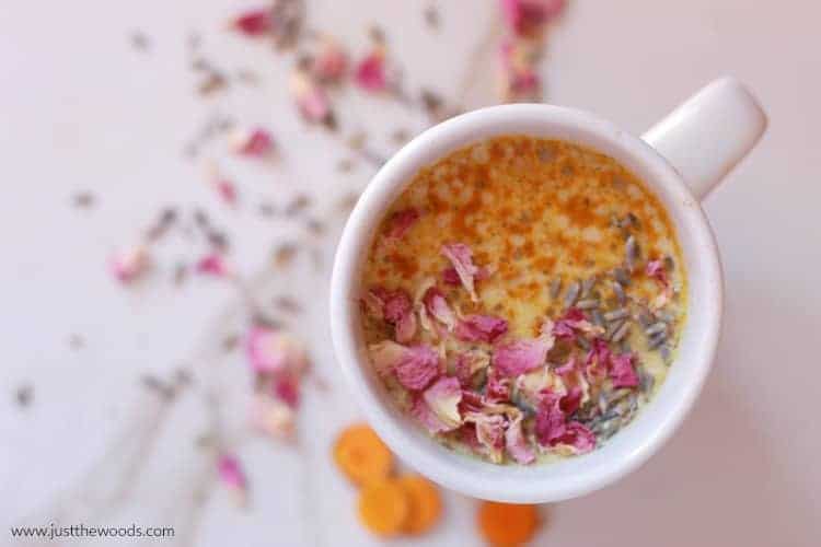 golden milk, moon milk in white mug, milk recipe