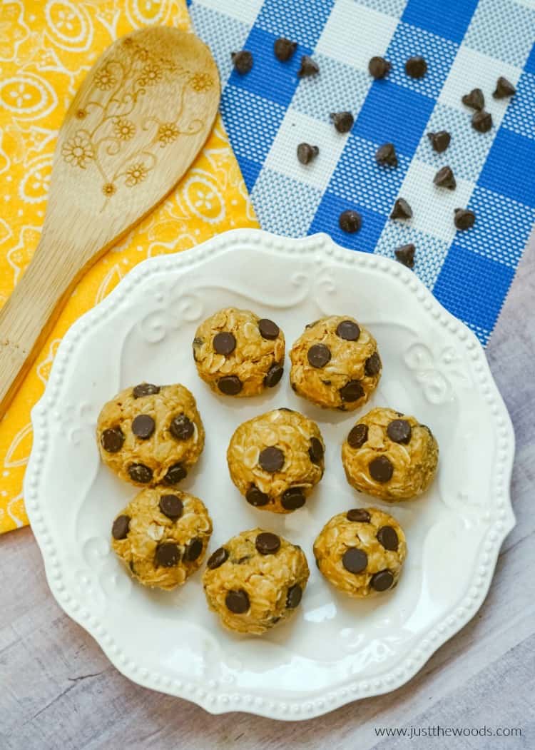 oatmeal protein balls made with peanut butter and chocolate chips, oatmeal protein balls