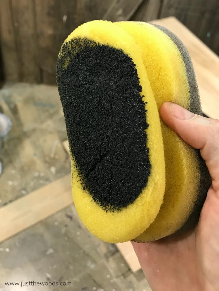 how to stain wood black, black stain on sponge