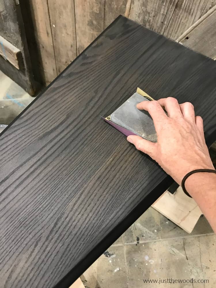 how to sand wood grain table with black stain for smooth finish