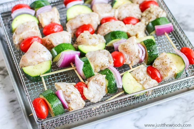 chicken and vegetables on skewers