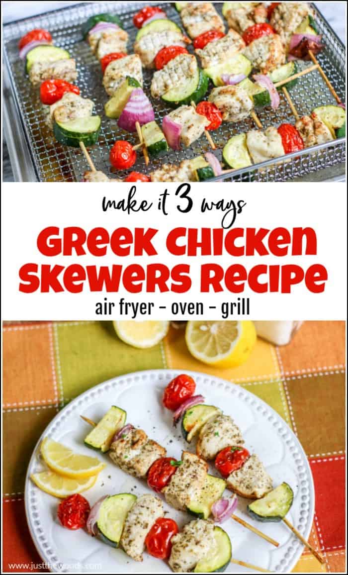 greek chicken skewers recipe made 3 ways, oven, grilled, air fryer, ninja foodi