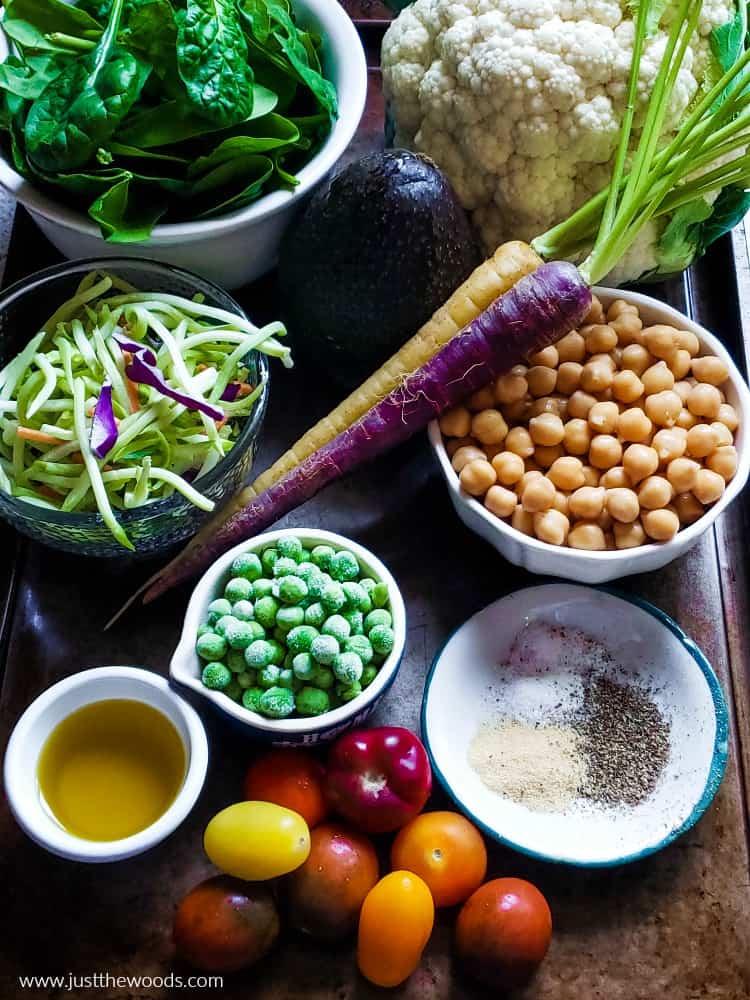 colorful vegetables, chickpea salad recipe ingredients