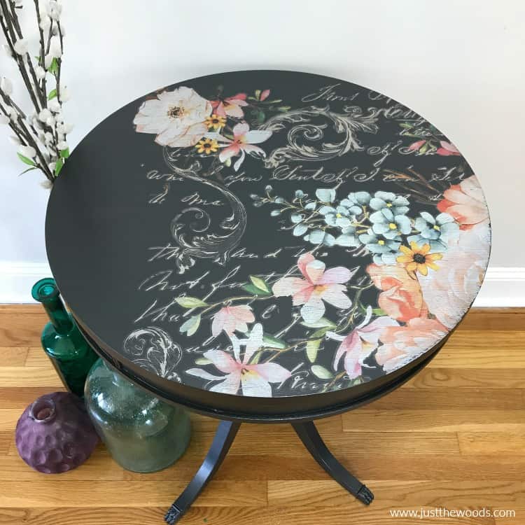 image transfer on black painted table, furniture refinishing