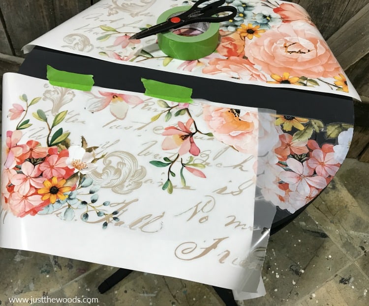 floral image transfer on painted furniture