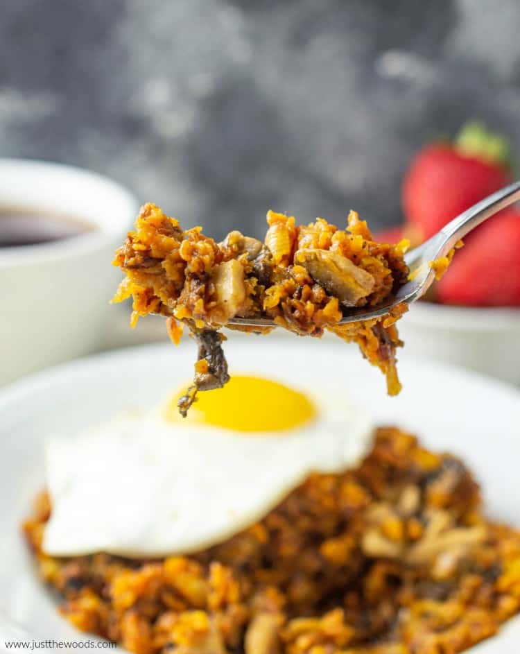 sweet potato hash on fork 