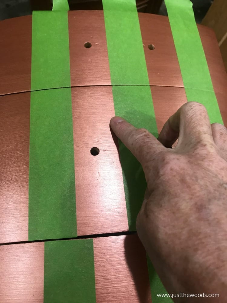 green painters tape, painting furniture stripes