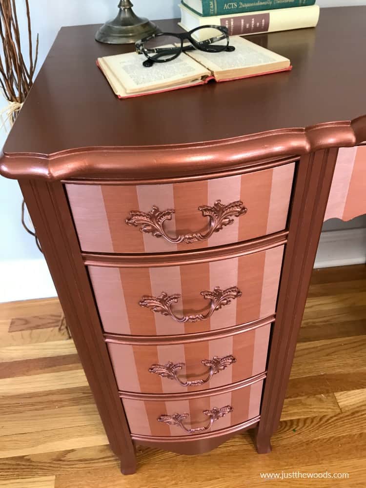 bronze metallic paint, shiny copper paint on furniture, painted furniture with metallic paint