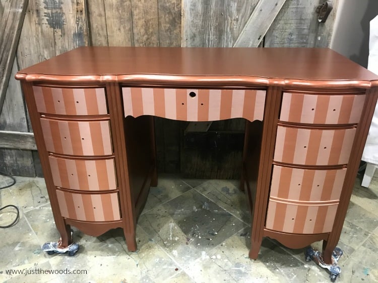 copper painted furniture, copper desk with stripe drawers