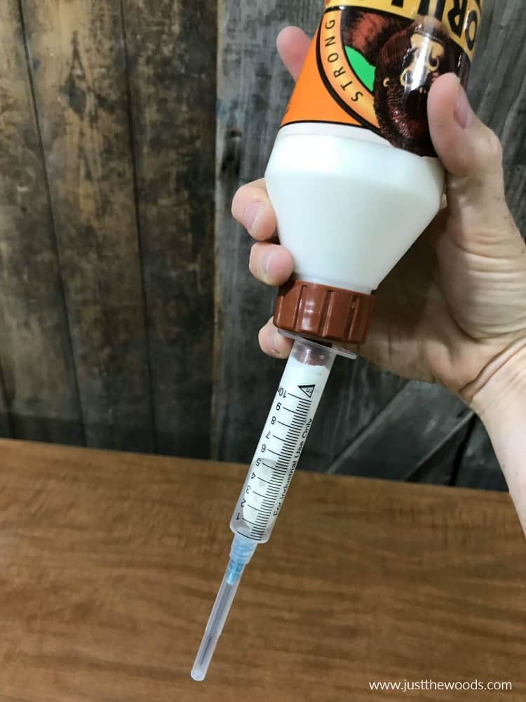 fill syringe with wood glue