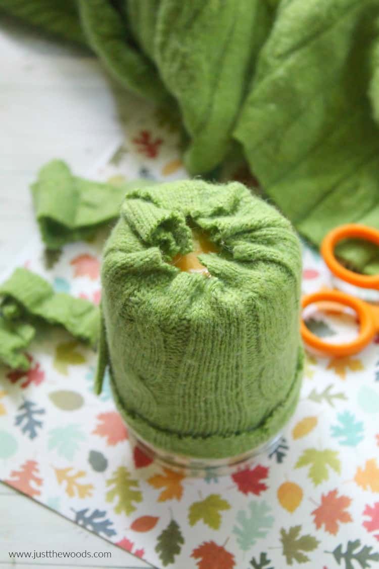 how to make a candle holder with an old sweater