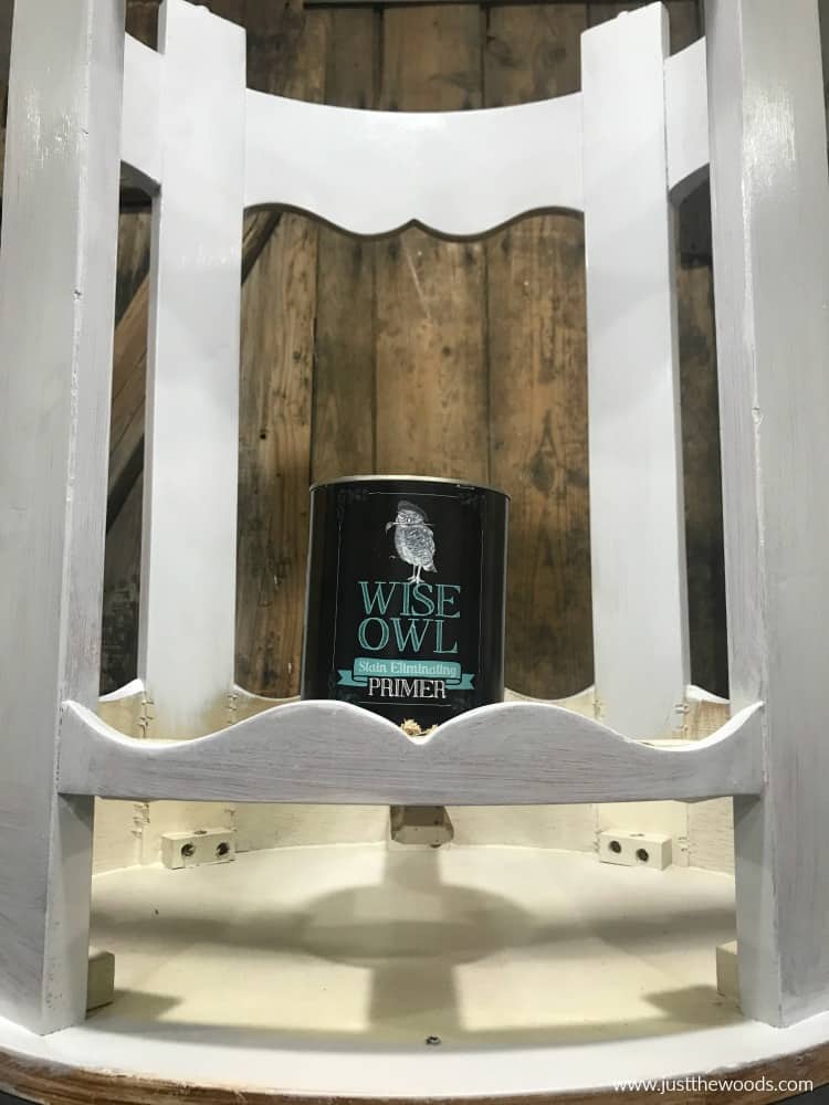 wise owl paint gray primer on table