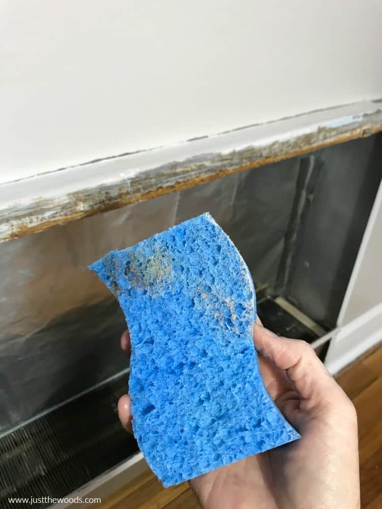 cleaning metal before paint, blue sponge to clean radiator