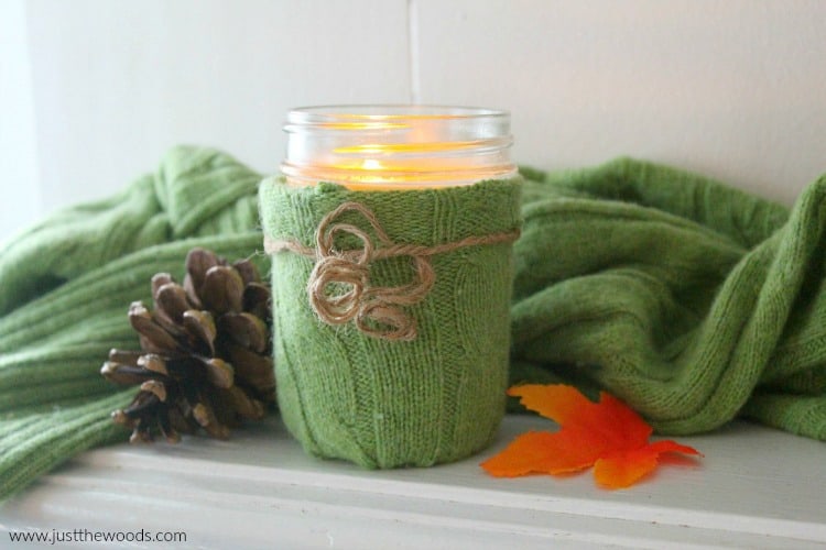 candle holder DIY old green sweater