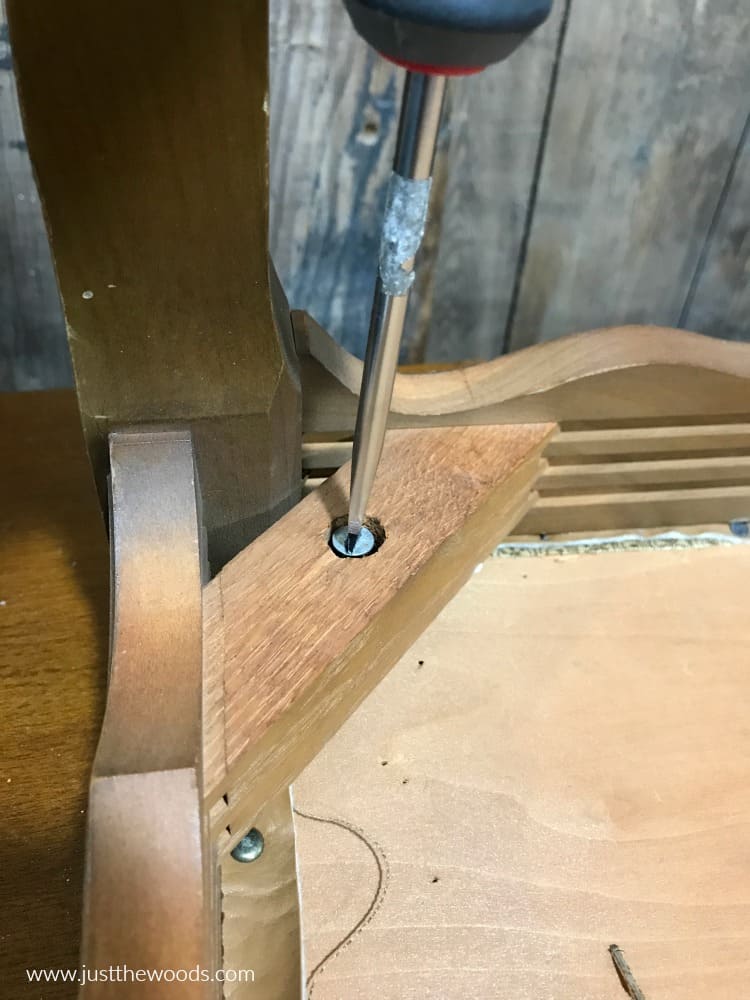 remove screws from vintage vanity bench