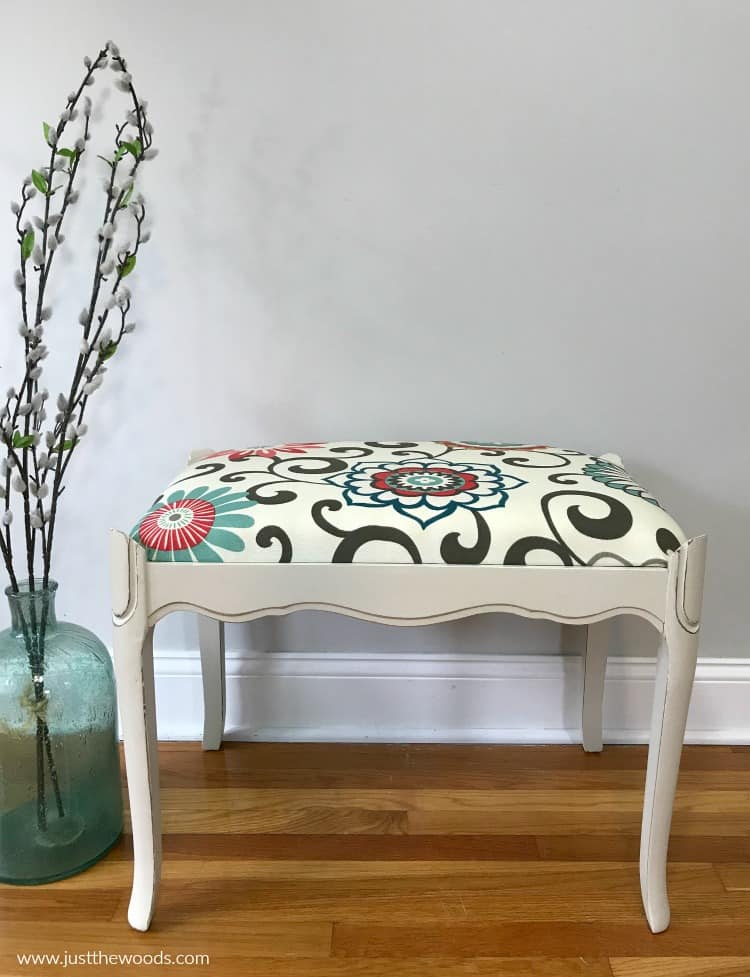 painted vanity bench with reupholster seat