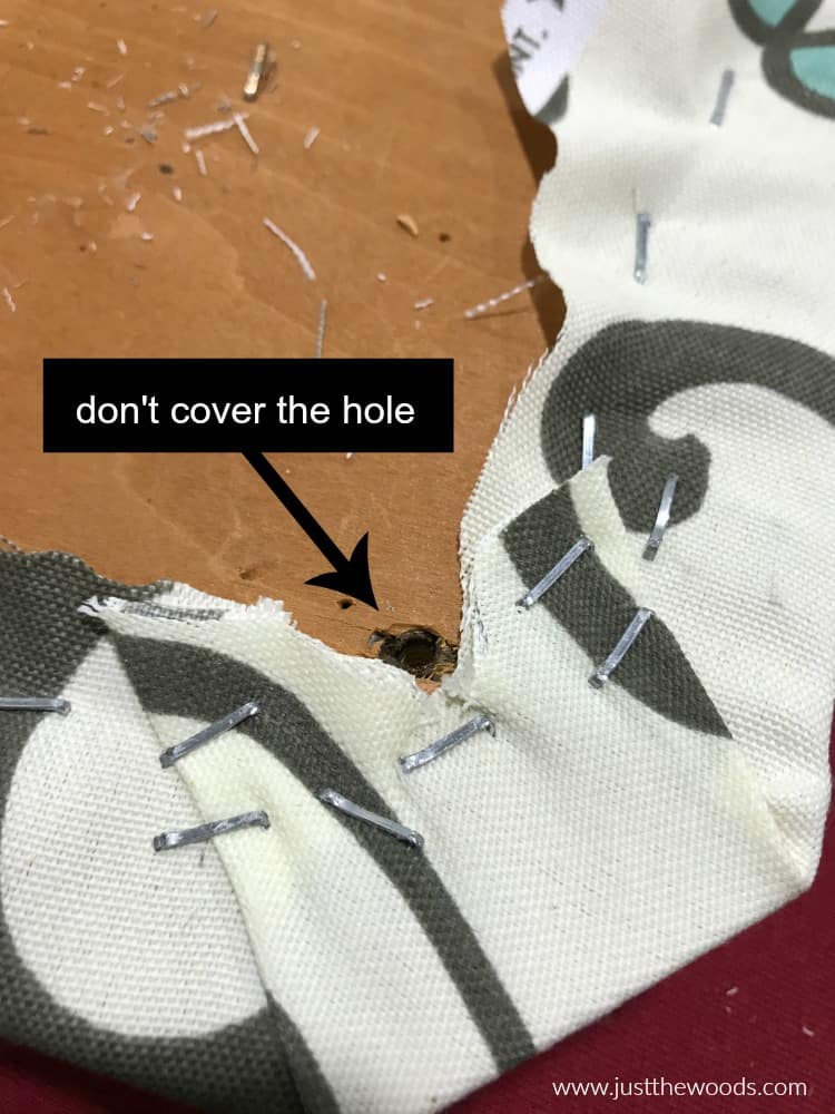 don't cover hole when reupholstering chair seat