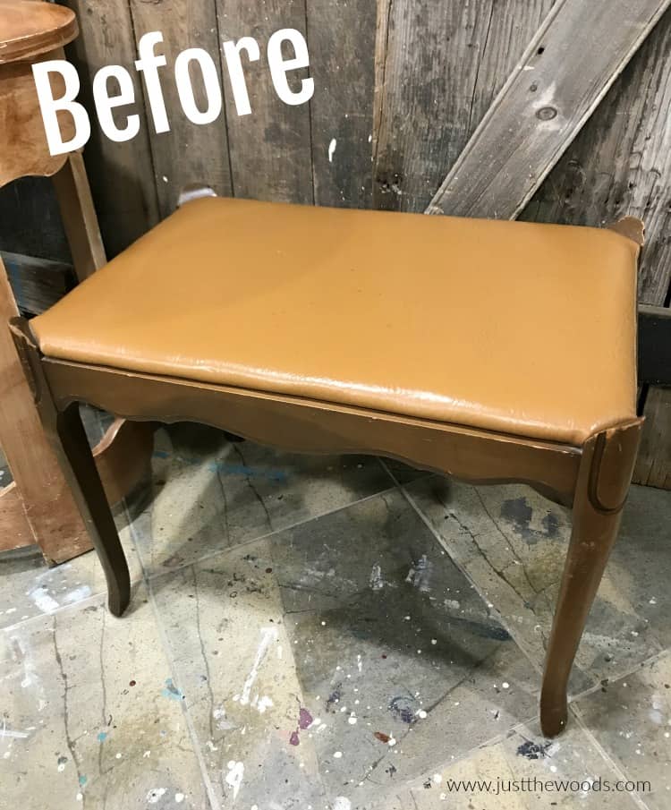 vanity bench with orange leather