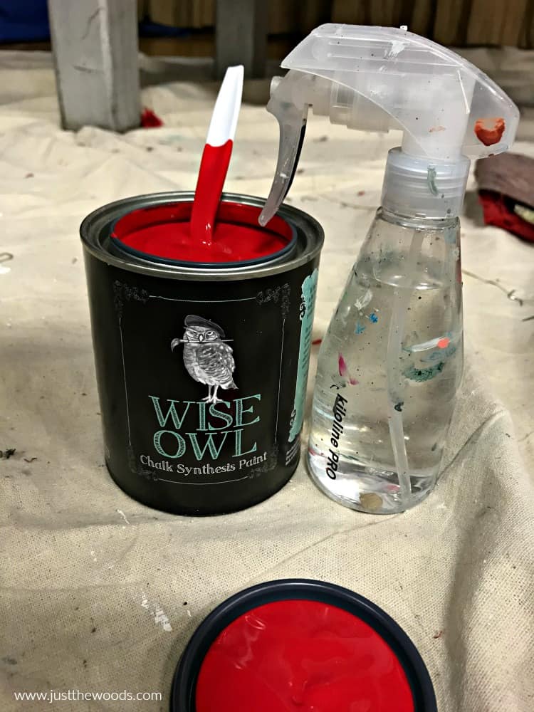 red chalk paint, wise owl veronica vaughn red paint, water spritzer