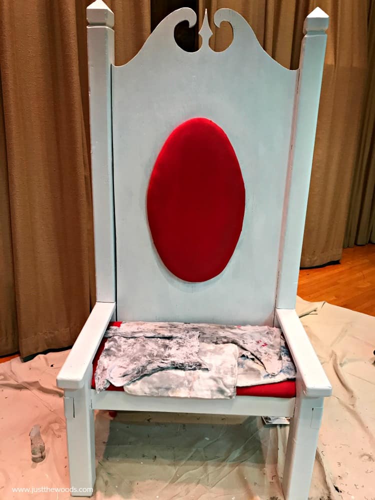 white paint for wood chair, red painted fabric cushion